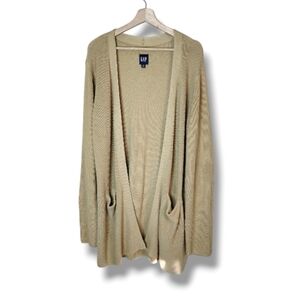 NWT GAP Longline Duster Cardigan Open Front Pockets Safari Tan Neutral Size M